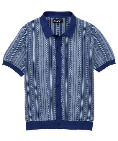 Westport Black Short Sleeve Damone Button Front Polo, Men's Big & Tall