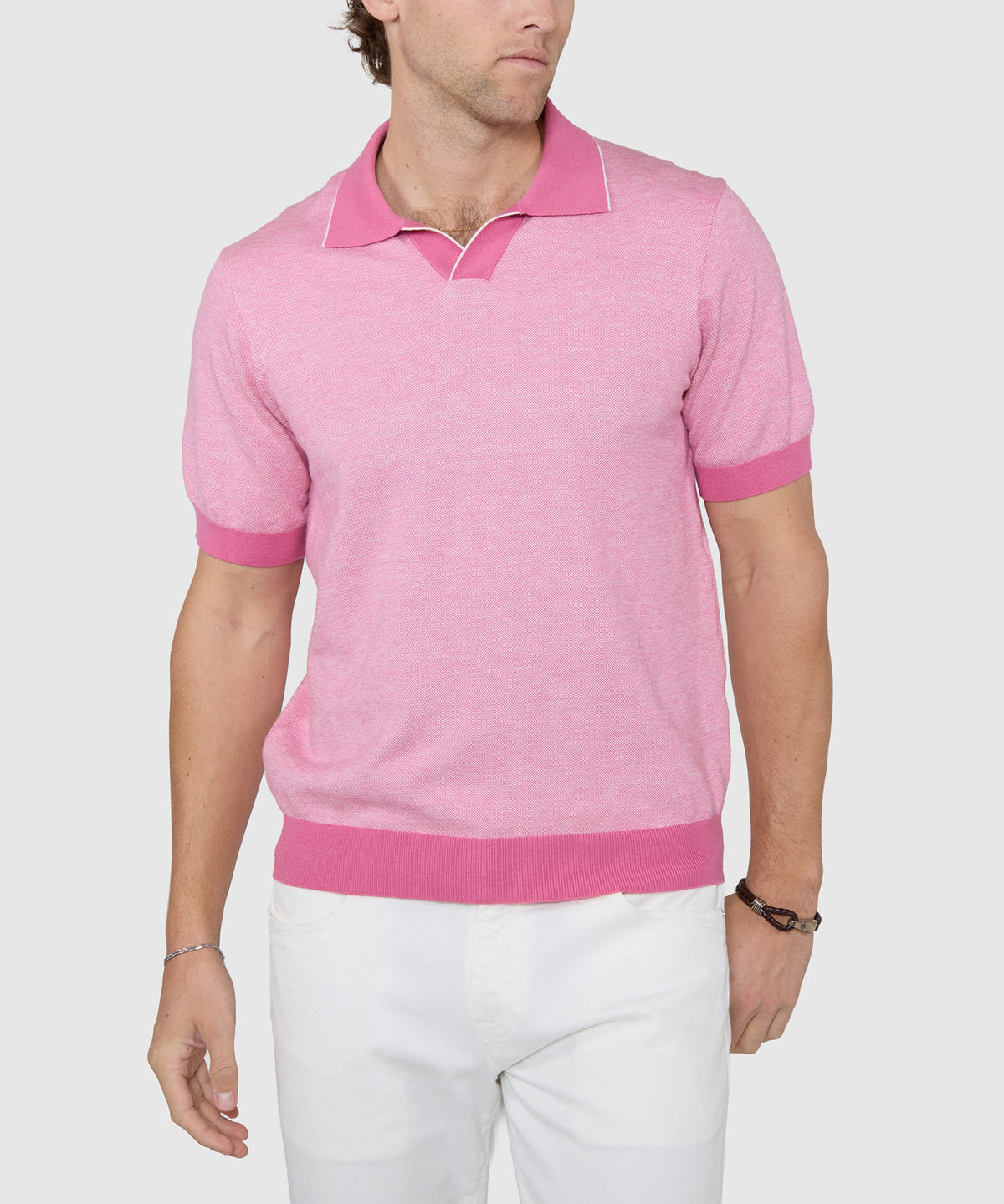 Westport Black Short Sleeve Crooner Birdseye Johnny Collar Polo, Men's Big & Tall