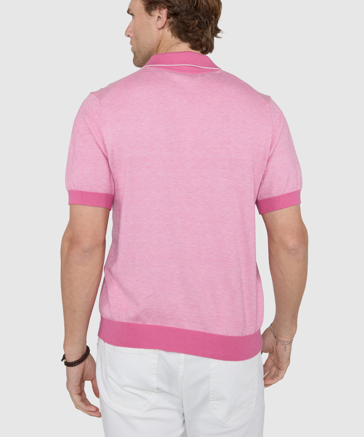 Westport Black Short Sleeve Crooner Birdseye Johnny Collar Polo, Men's Big & Tall