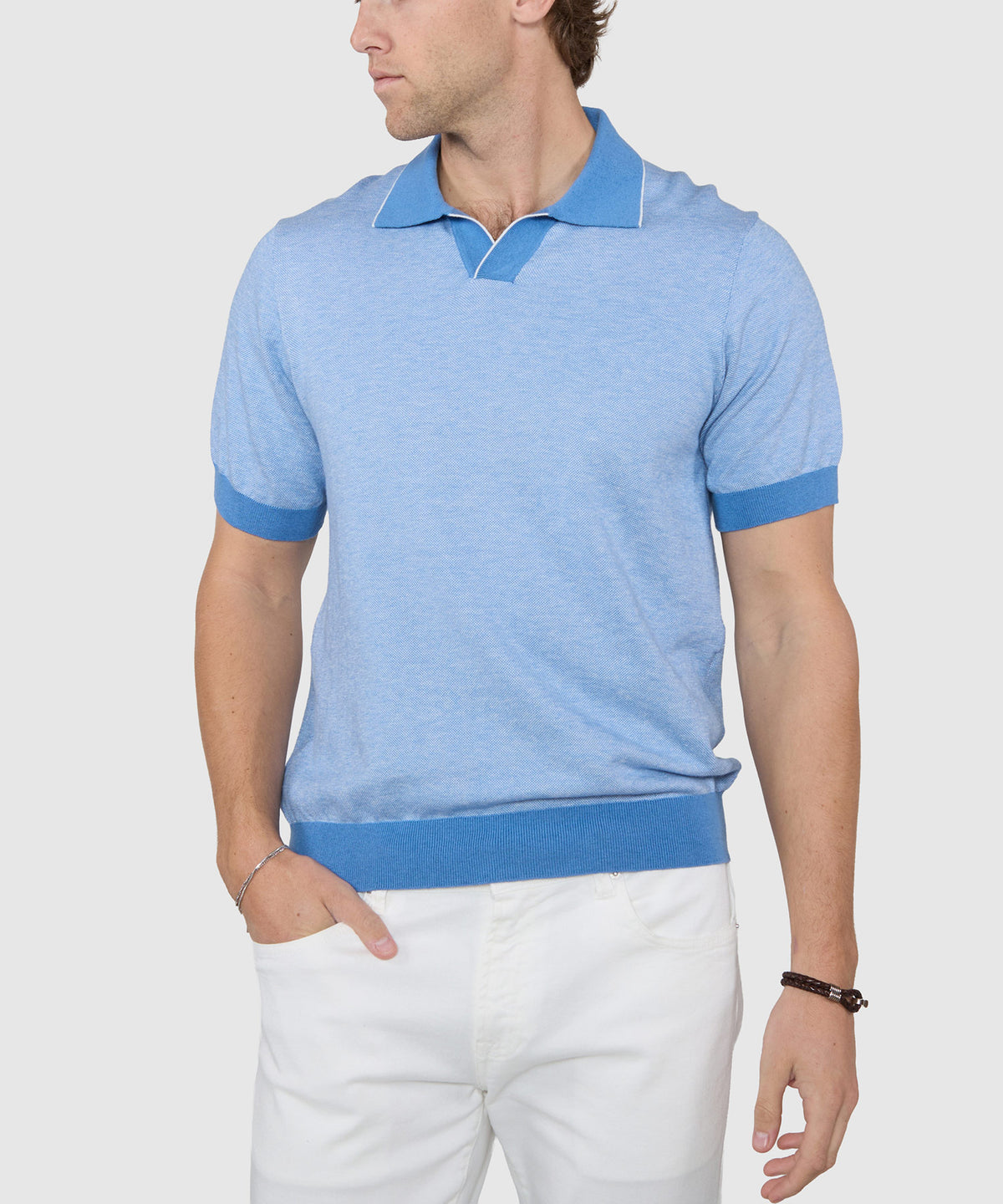 Westport Black Short Sleeve Crooner Birdseye Johnny Collar Polo, Men's Big & Tall