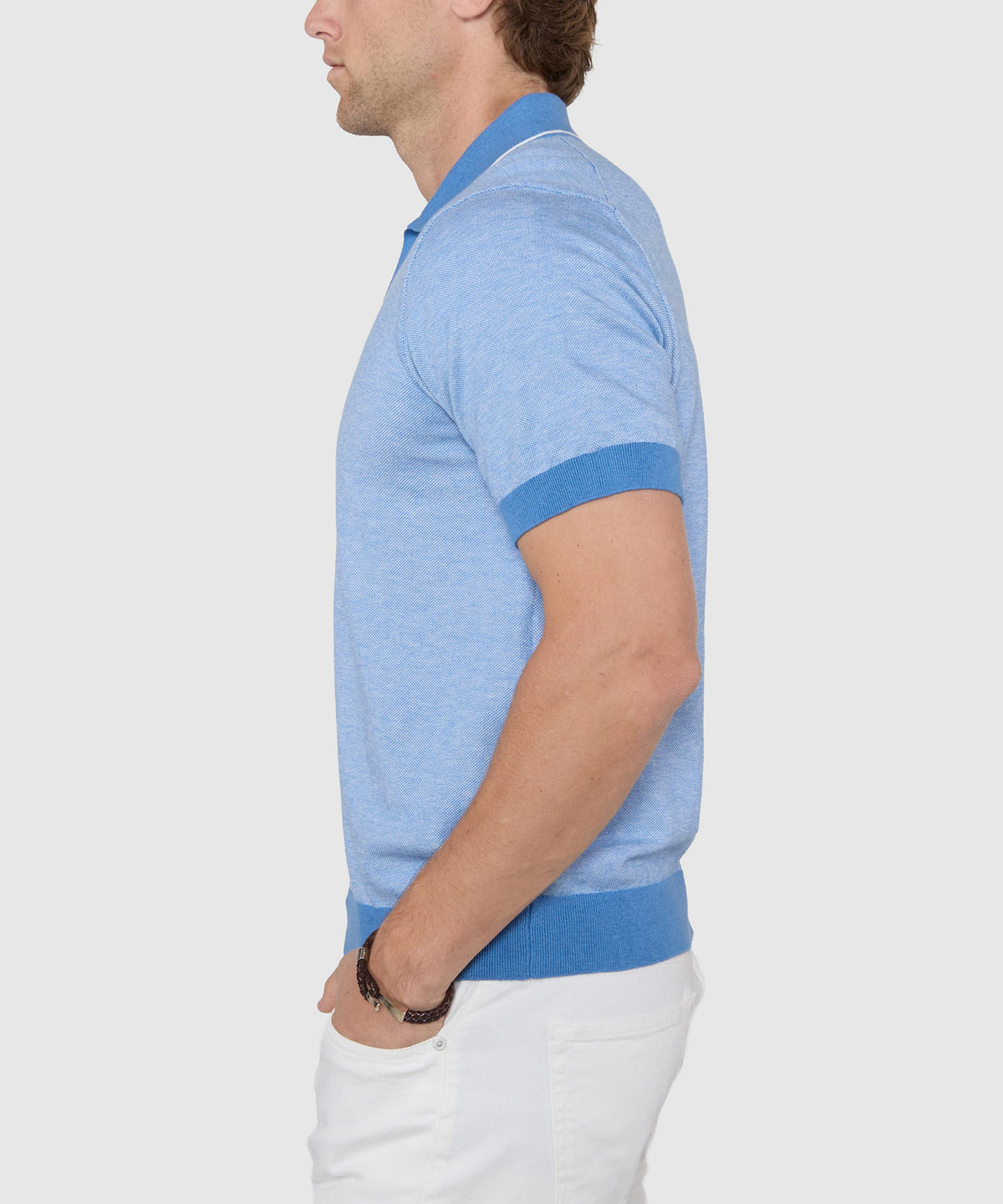 Westport Black Short Sleeve Crooner Birdseye Johnny Collar Polo, Men's Big & Tall