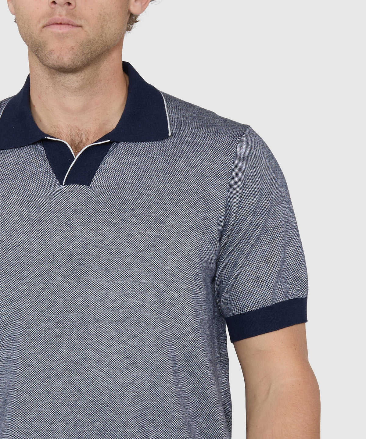 Westport Black Short Sleeve Crooner Birdseye Johnny Collar Polo, Men's Big & Tall