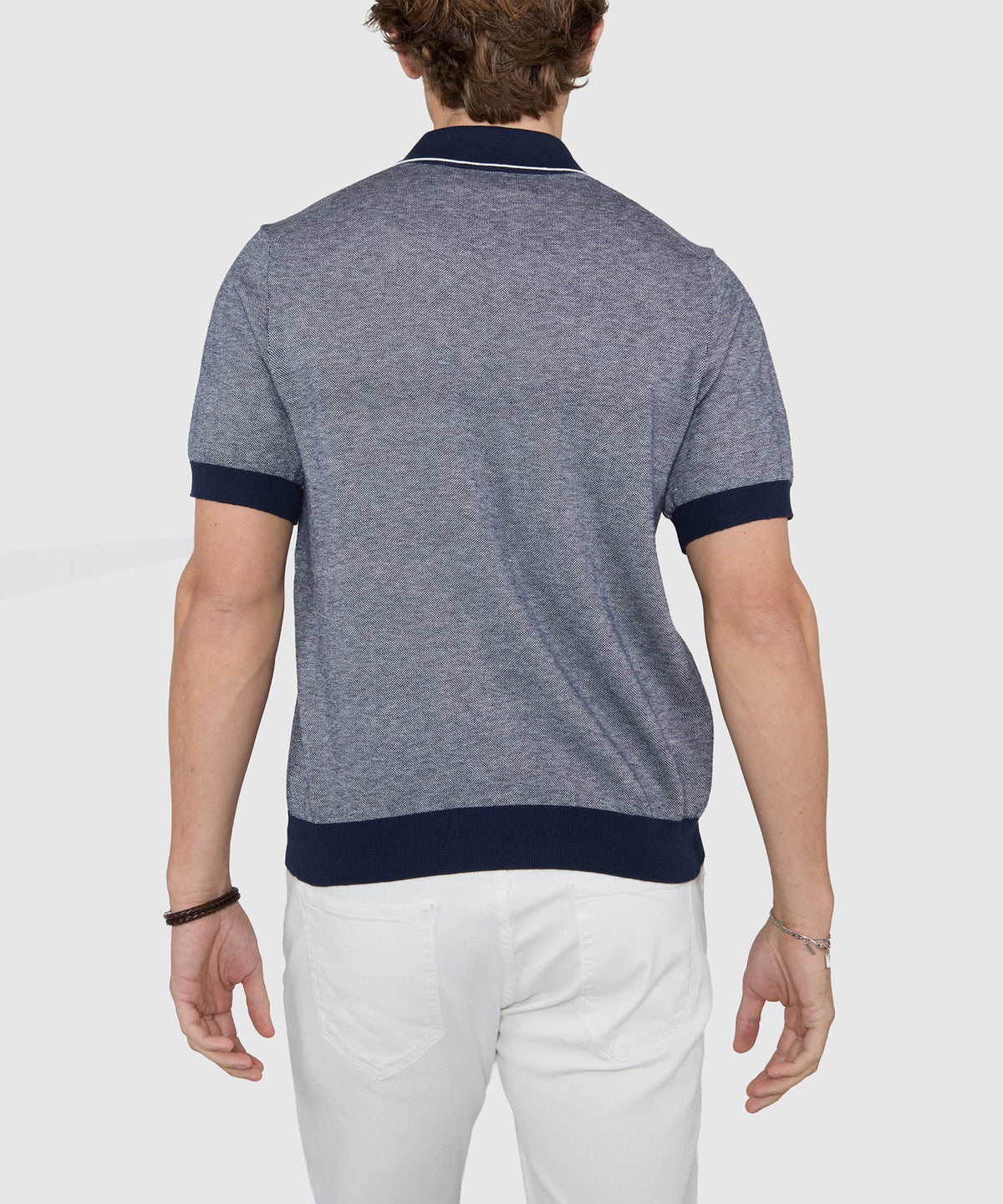 Westport Black Short Sleeve Crooner Birdseye Johnny Collar Polo, Men's Big & Tall