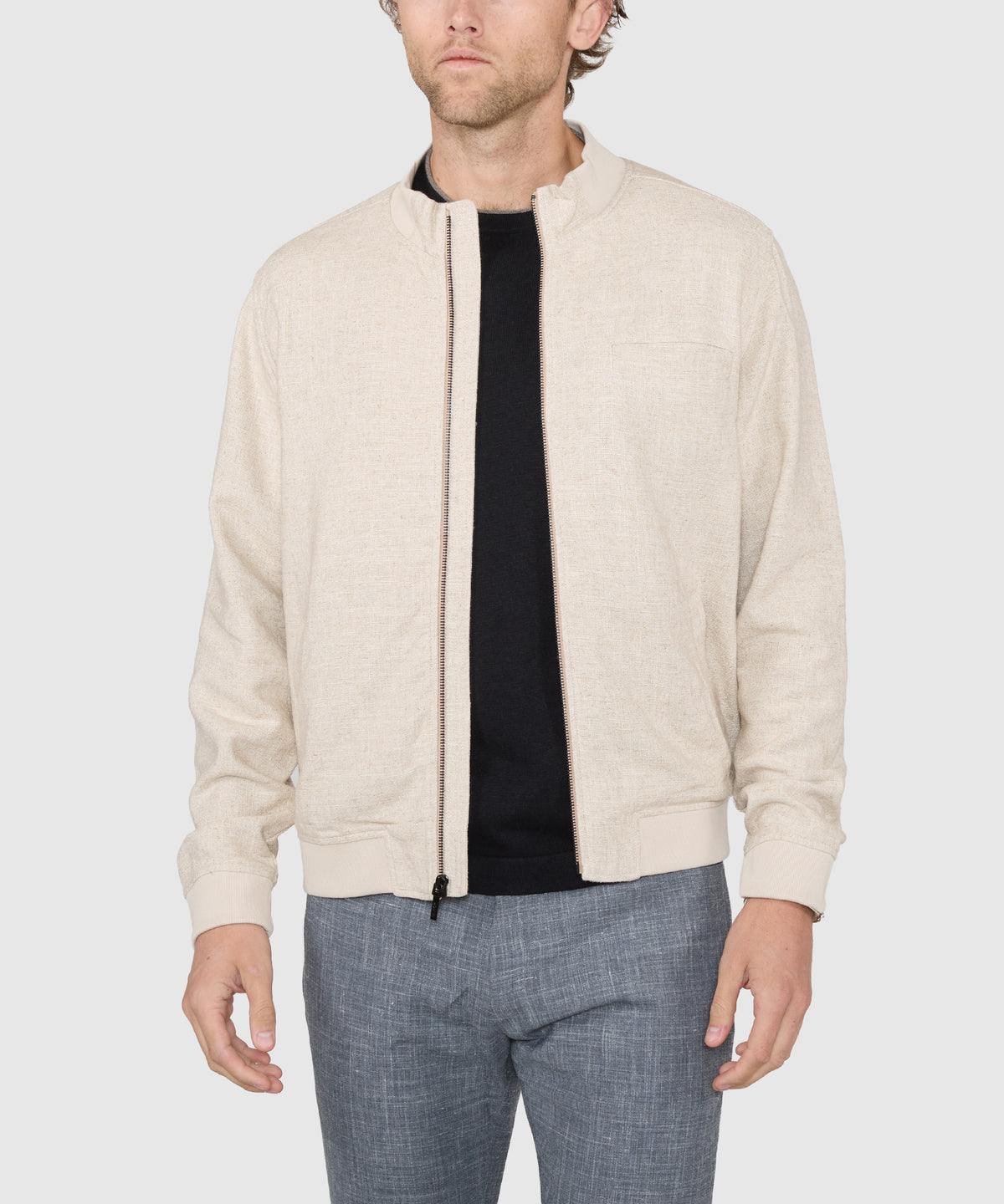 Westport Black Gatsby Linen Blend Bomber Jacket, Men's Big & Tall