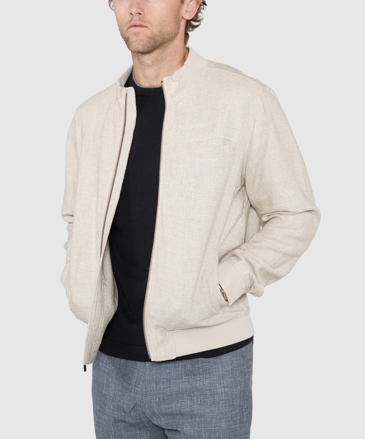 Westport Black Gatsby Linen Blend Bomber Jacket, Men's Big & Tall