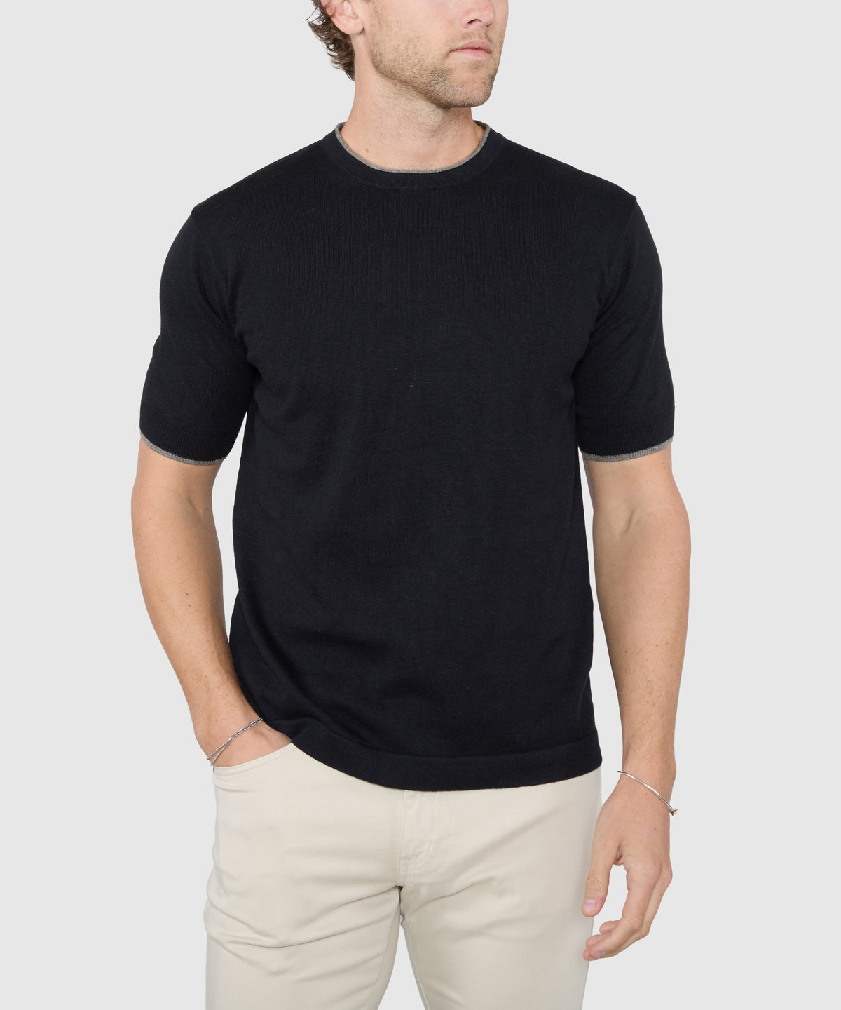 Westport Black Short Sleeve Retro Roulle Crew, Men's Big & Tall