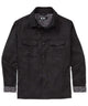 Black long-sleeve linen overshirt with button front and two flap chest pockets