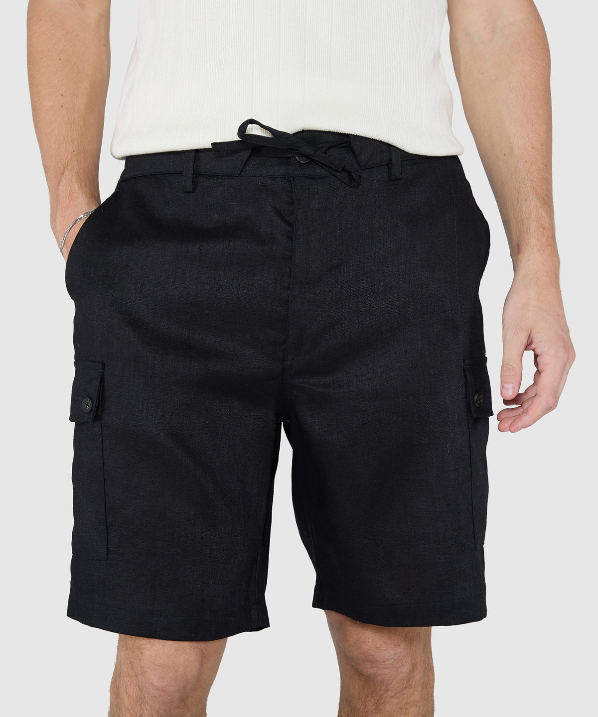 Westport Black Southport Linen Drawstring Cargo Shorts, Men's Big & Tall