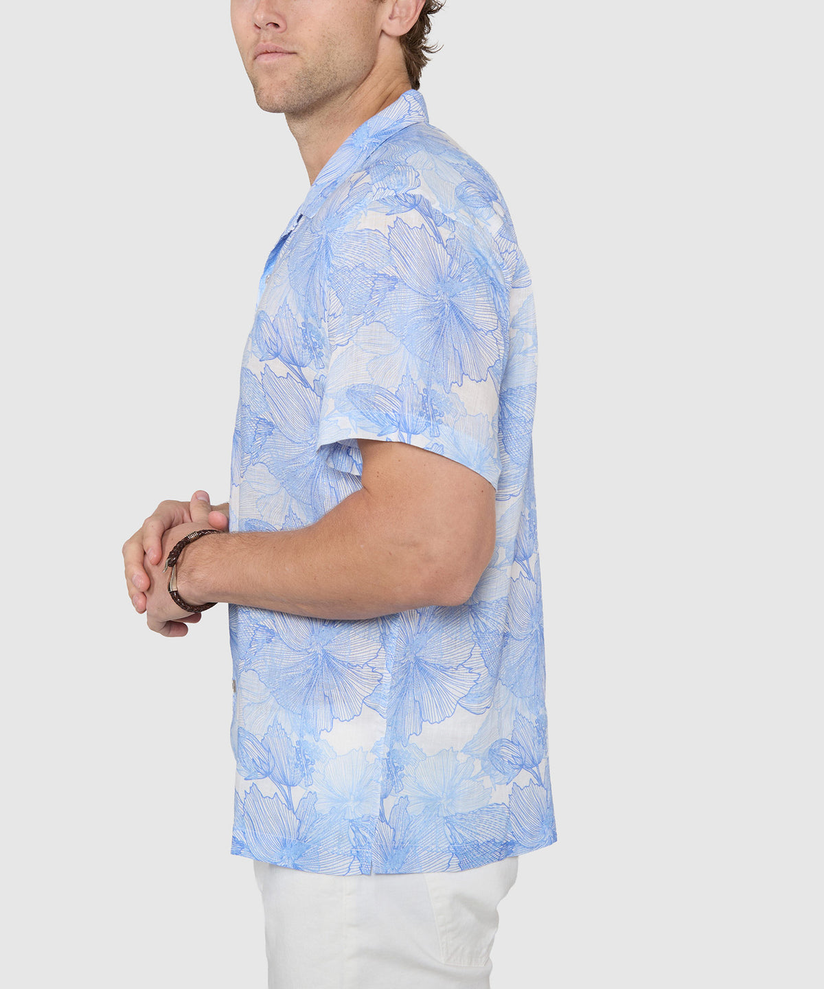 Westport Black Floral Print Linen Camp Shirt, Men's Big & Tall