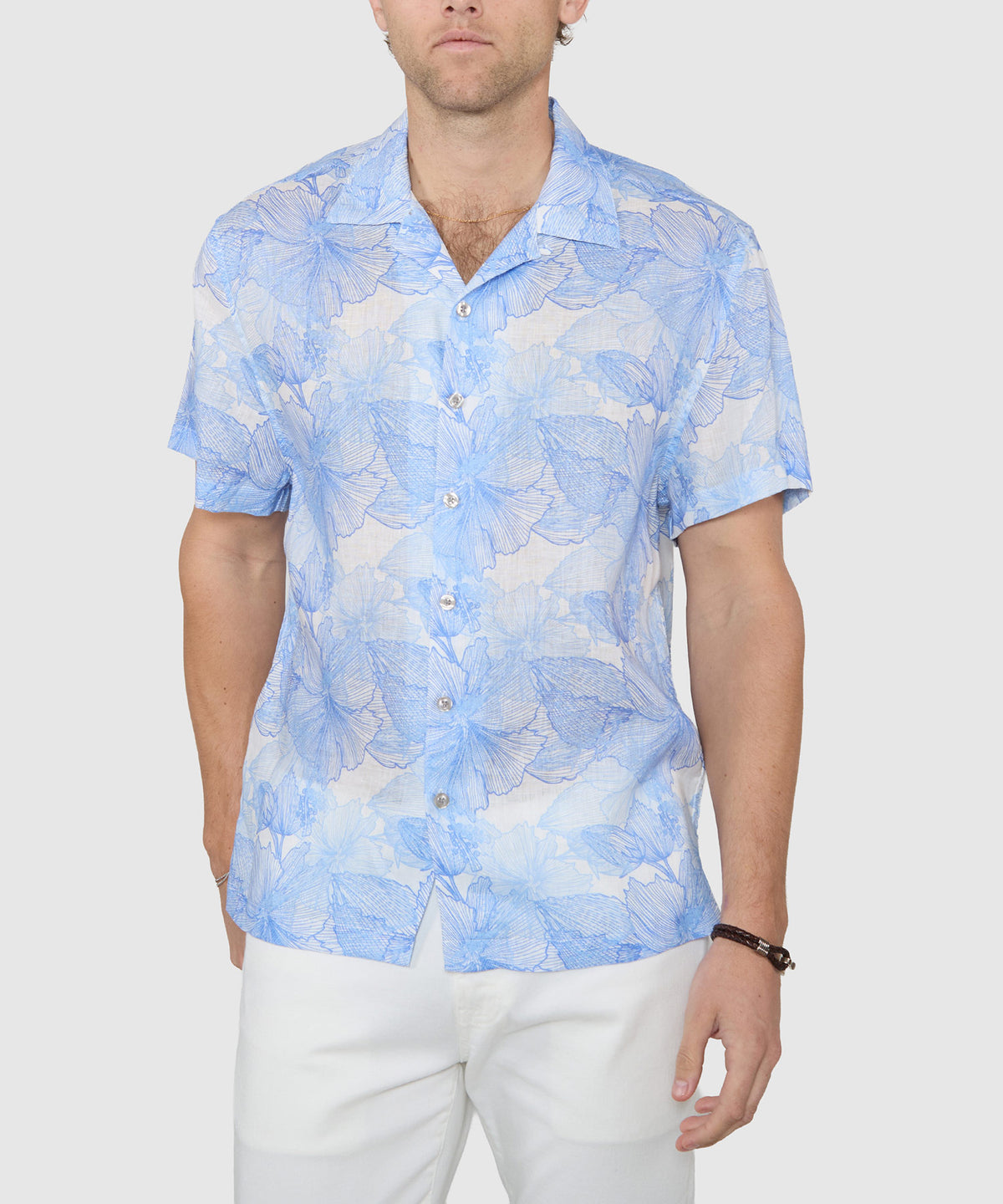 Westport Black Floral Print Linen Camp Shirt, Men's Big & Tall