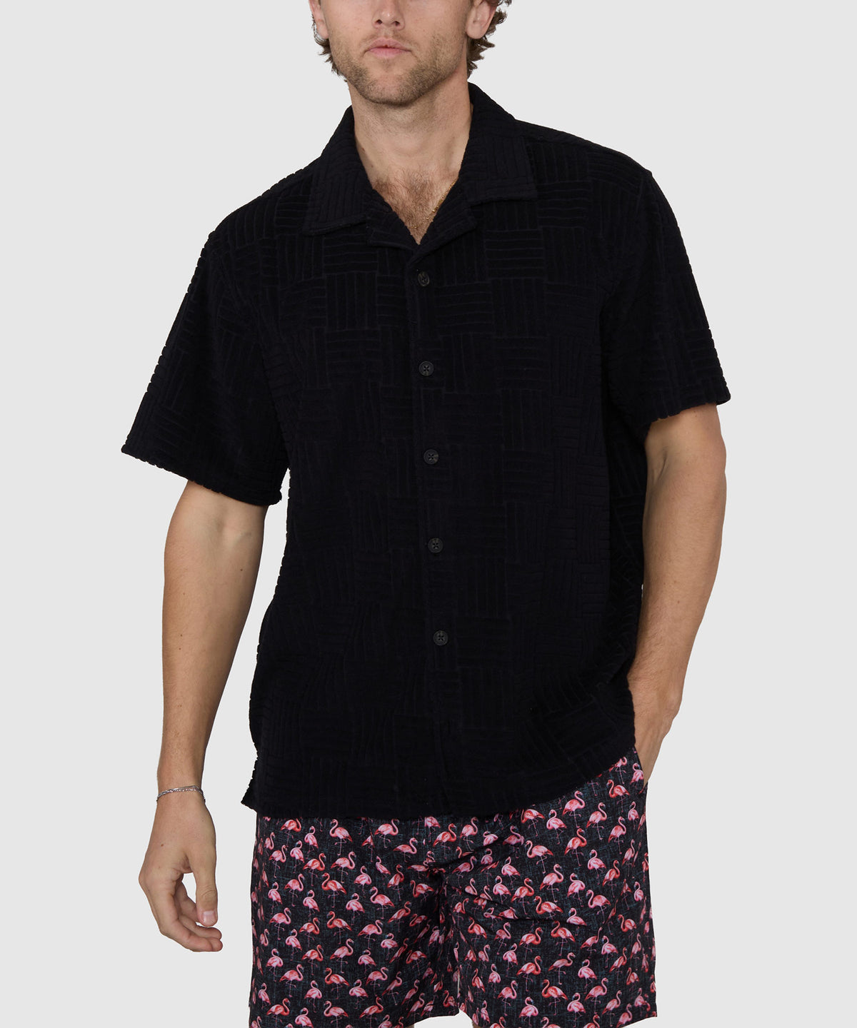 Westport Black Vienna Terry Cabana Shirt, Men's Big & Tall
