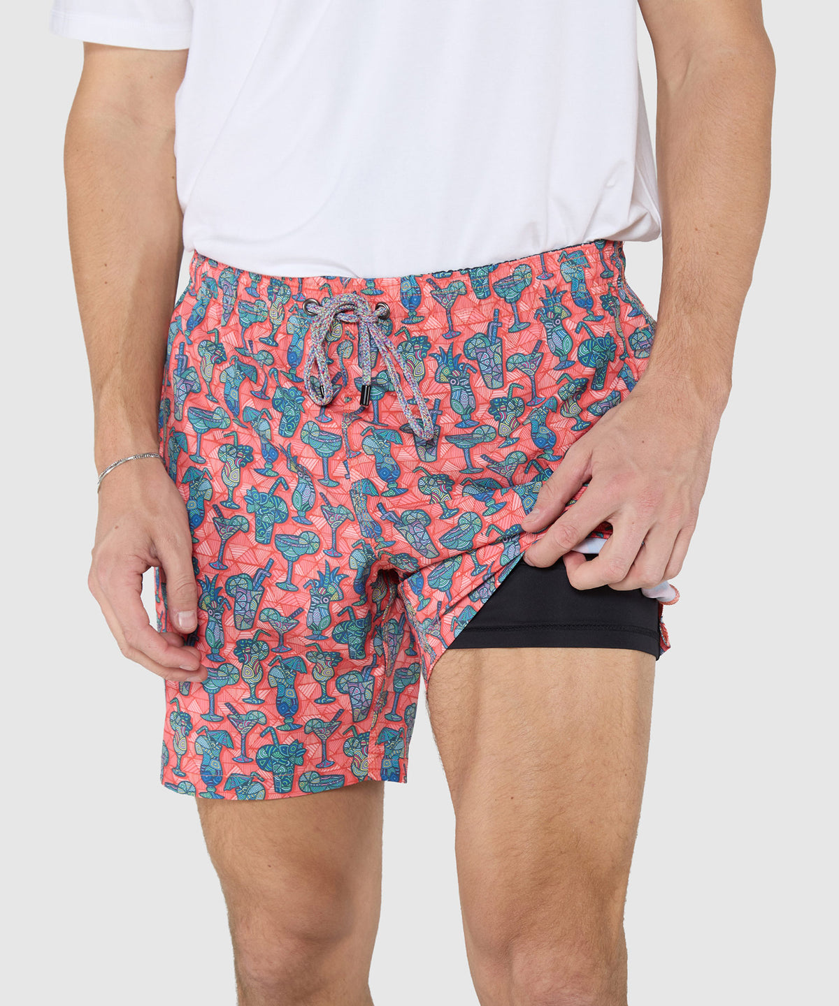 Westport Black Hampton Cocktail Print Swim Shorts, Men's Big & Tall