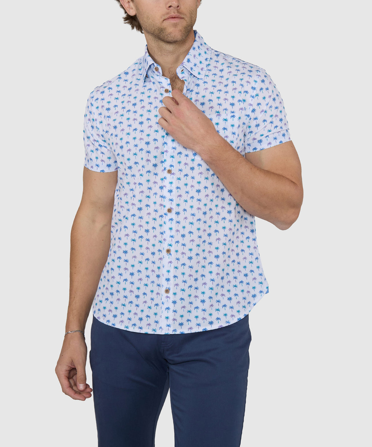 Westport Lifestyle Palm Print Performance Stretch Sport Shirt, Men's Big & Tall