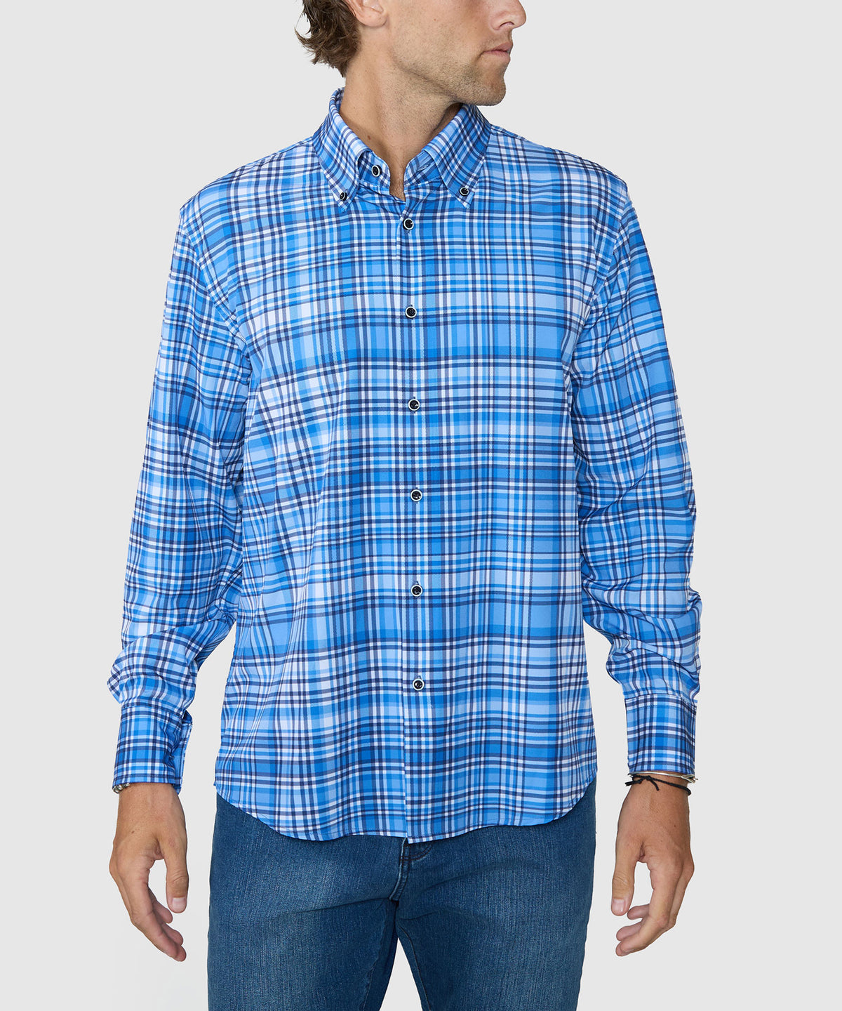 Westport No-Tuck Long Sleeve Button-Down Stretch Performance Plaid Sport Shirt, Men's Big & Tall
