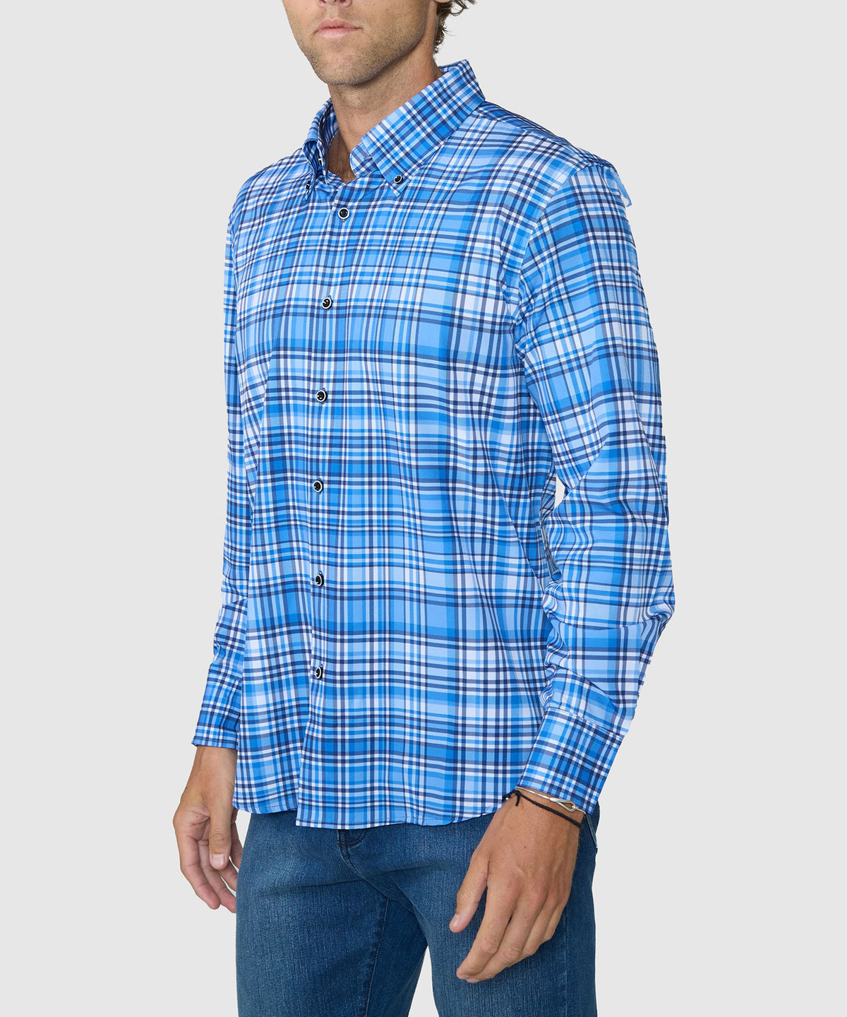 Westport No-Tuck Long Sleeve Button-Down Stretch Performance Plaid Sport Shirt, Men's Big & Tall