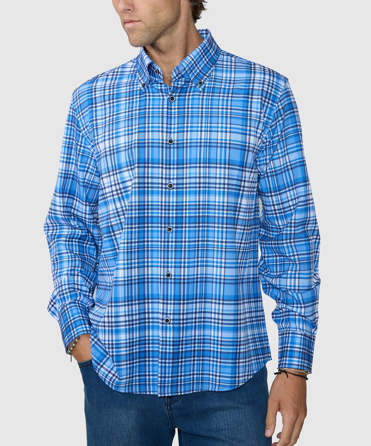 Westport No-Tuck Long Sleeve Button-Down Stretch Performance Plaid Sport Shirt, Men's Big & Tall