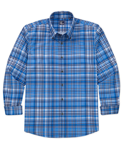 Westport No-Tuck Long Sleeve Button-Down Stretch Performance Plaid Sport Shirt, Men's Big & Tall