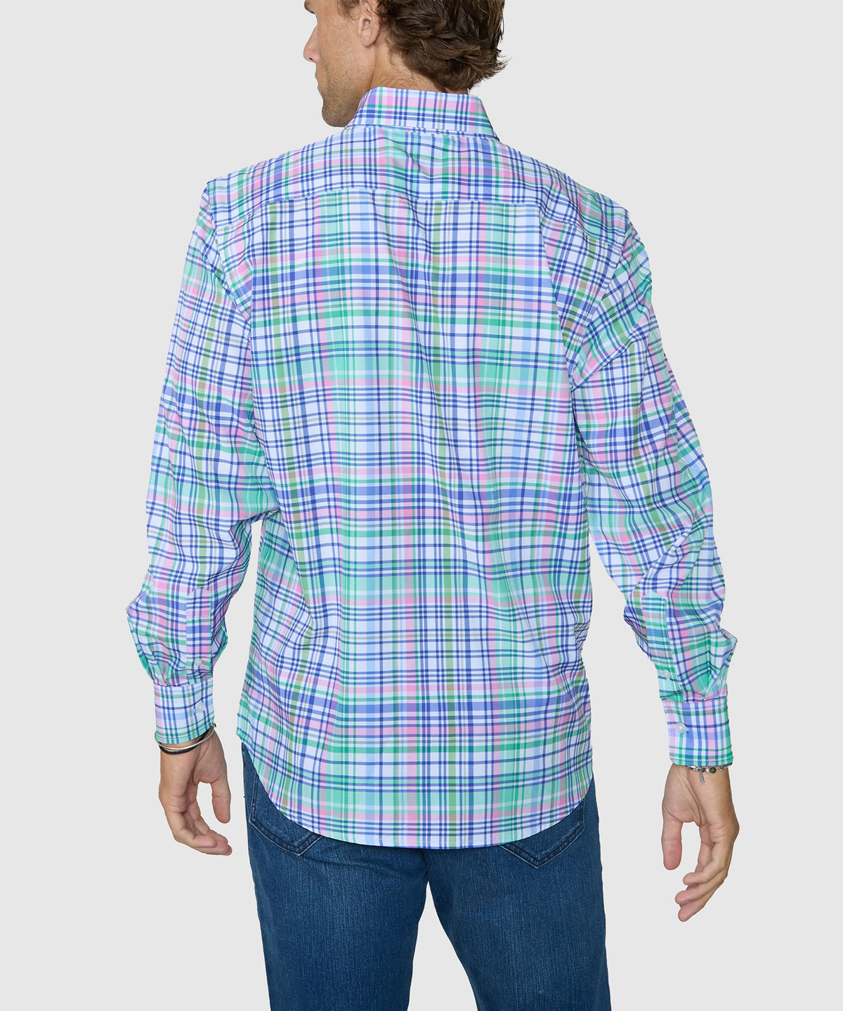 Westport No-Tuck Long Sleeve Button-Down Stretch Performance Plaid Sport Shirt, Men's Big & Tall