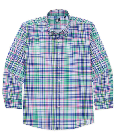 Westport No-Tuck Long Sleeve Button-Down Stretch Performance Plaid Sport Shirt, Men's Big & Tall