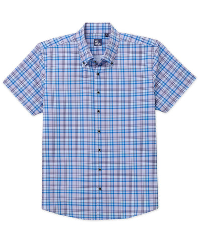 Westport No-Tuck Short Sleeve Button-Down Stretch Performance Plaid Sport Shirt, Men's Big & Tall