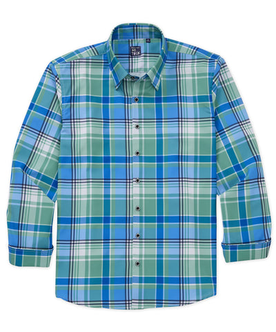 Westport No-Tuck Long Sleeve Button Under Spread Collar Stretch Performance Plaid Sport Shirt, Men's Big & Tall