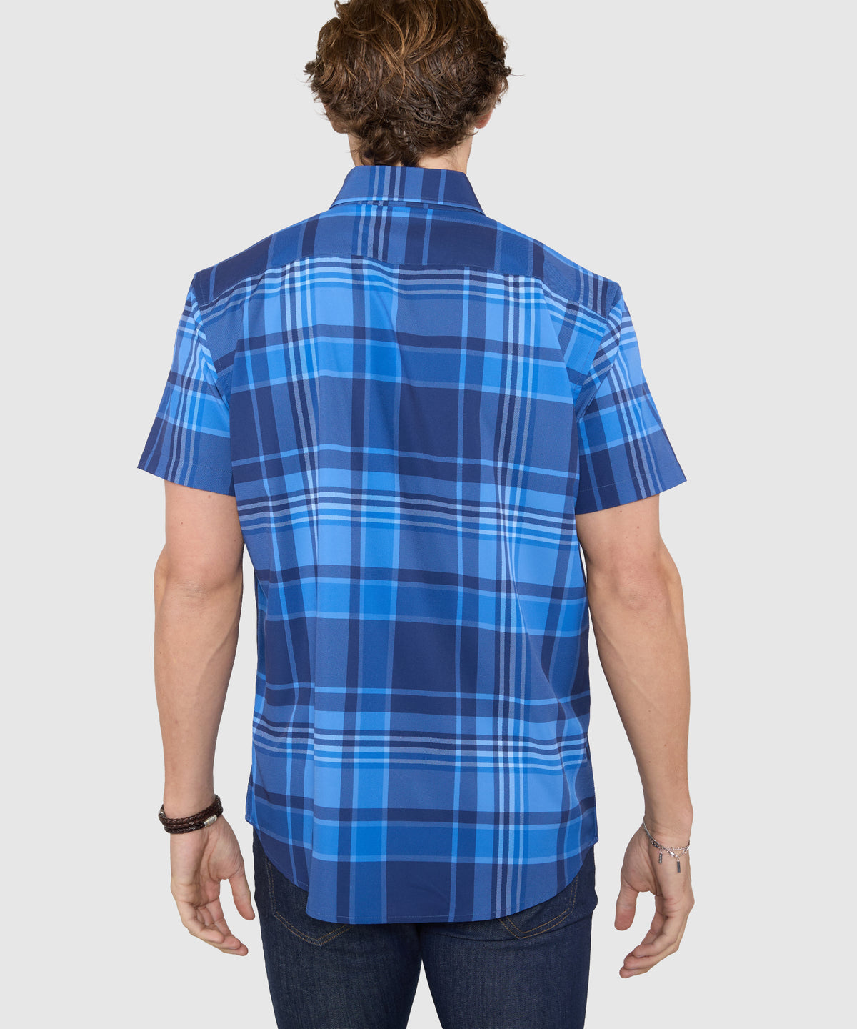 Westport No-Tuck Short Sleeve Button-Down Collar Stretch Performance Big Plaid Sport Shirt, Men's Big & Tall