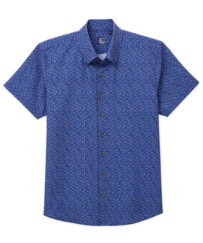 Westport No-Tuck Short Sleeve Button-Down Collar Stretch Performance Medallion Print Sport Shirt, Men's Big & Tall