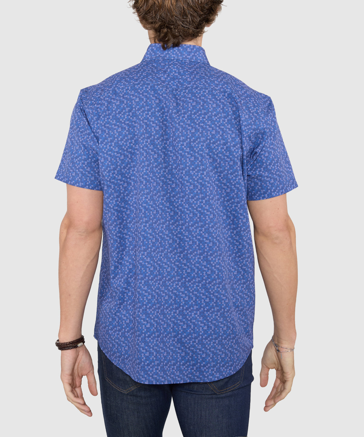 Westport No-Tuck Short Sleeve Button-Down Collar Stretch Performance Medallion Print Sport Shirt, Men's Big & Tall