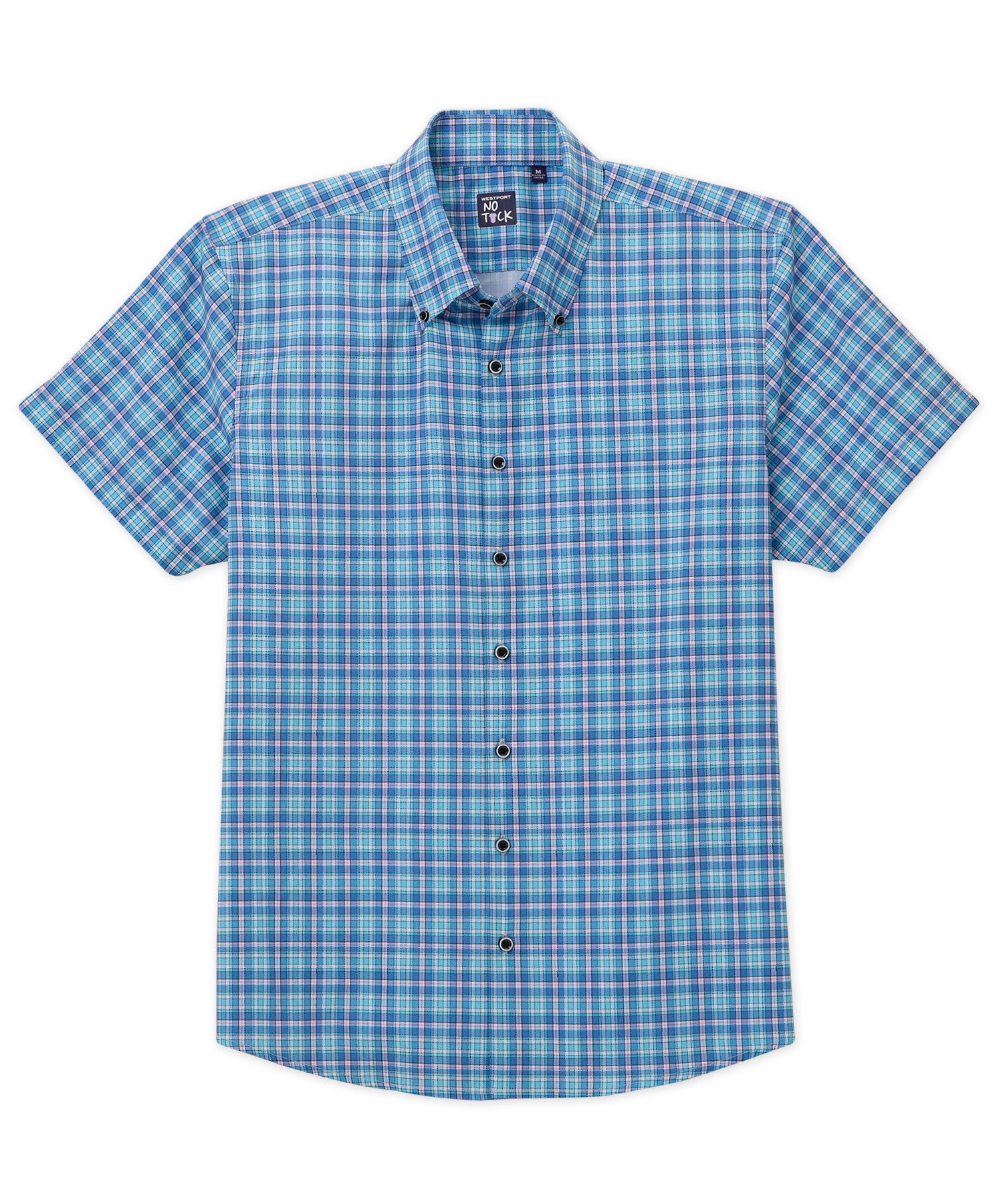 Westport No-Tuck Short Sleeve Button-Down Collar Stretch Performance Plaid Sport Shirt