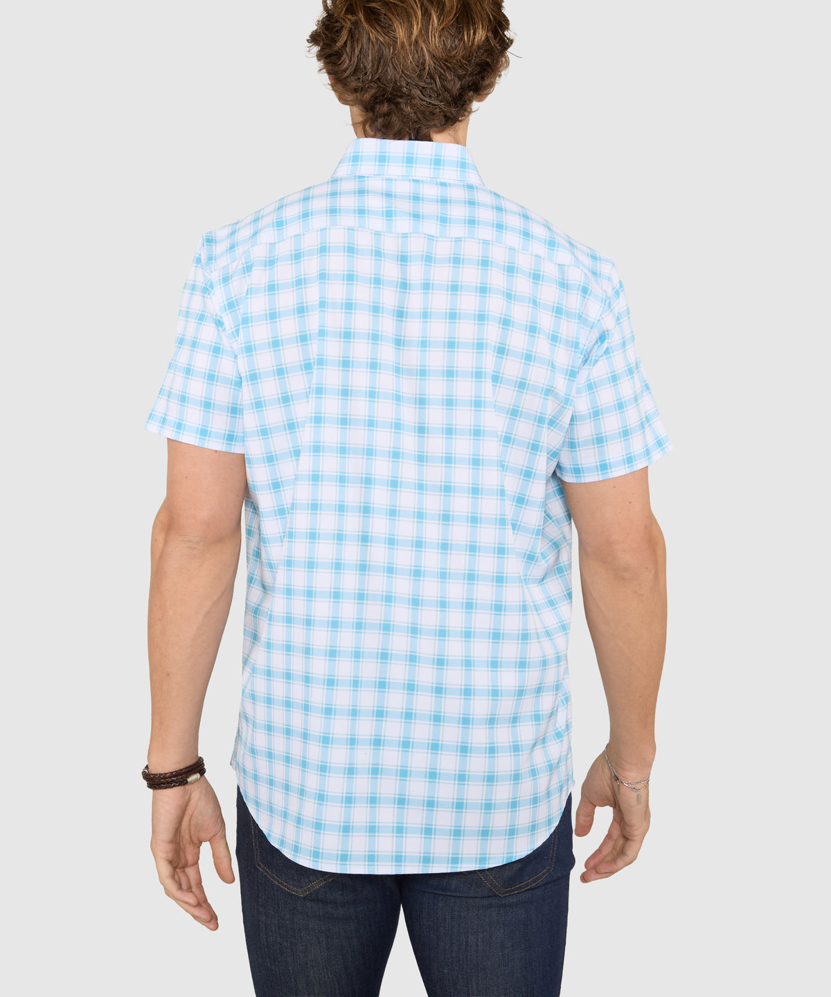 Westport No-Tuck Short Sleeve Button-Down Collar Stretch Performance Plaid Sport Shirt, Men's Big & Tall
