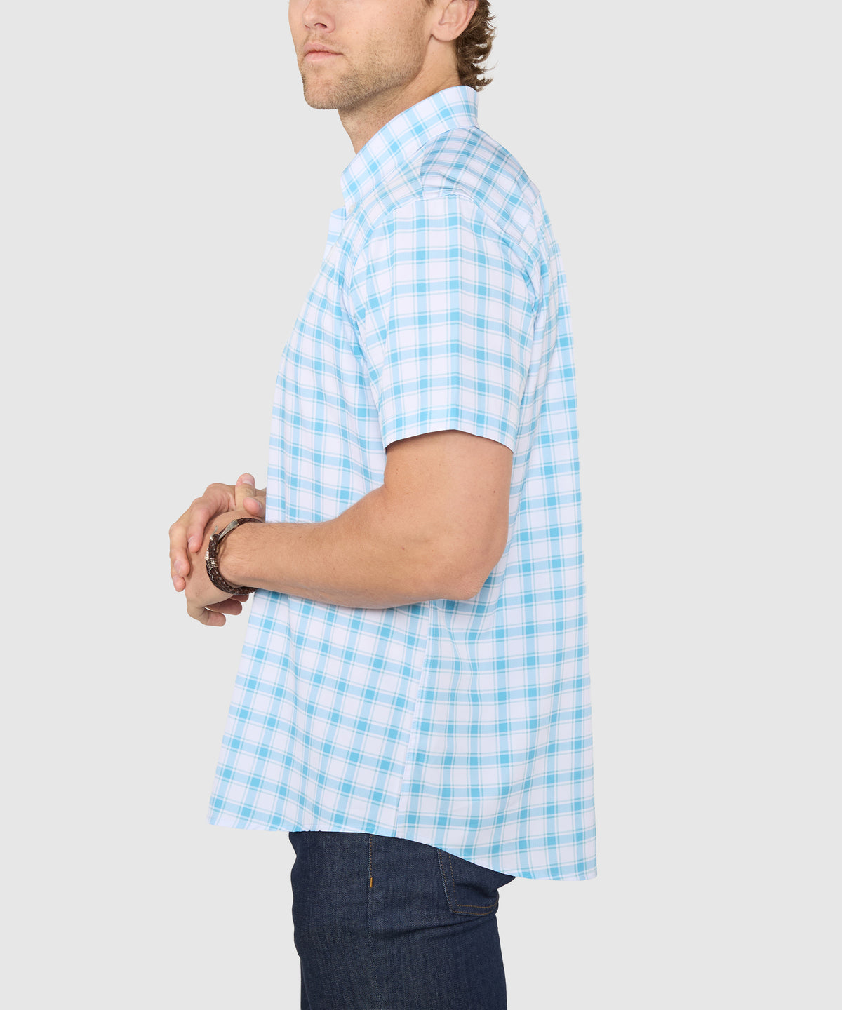 Westport No-Tuck Short Sleeve Button-Down Collar Stretch Performance Plaid Sport Shirt, Men's Big & Tall