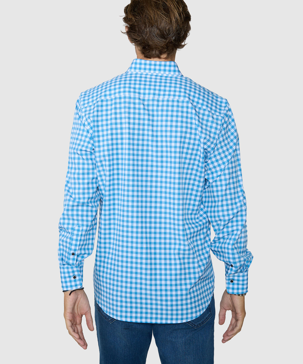 Westport No-Tuck Long Sleeve Button-Down Collar Stretch Performance Gingham Sport Shirt - Blue, Men's Big & Tall