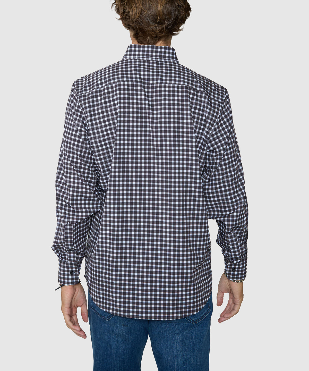 Westport No-Tuck Long Sleeve Button-Down Collar Stretch Performance Gingham Sport Shirt - Black, Men's Big & Tall