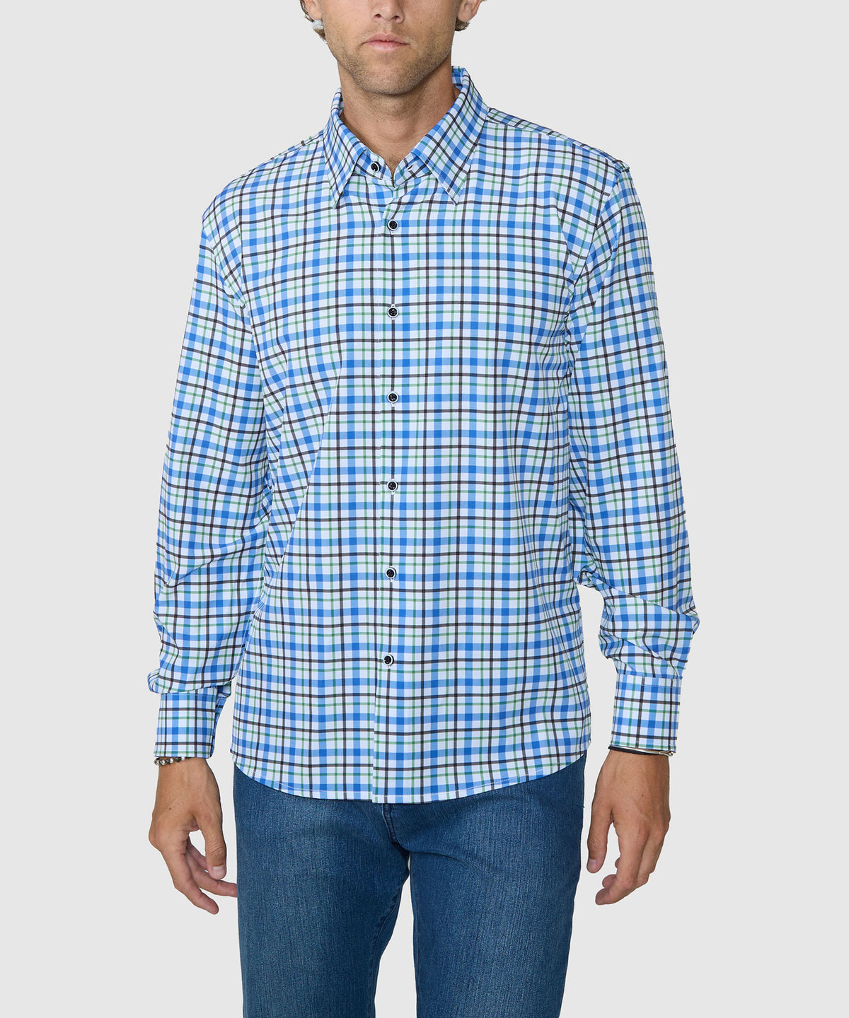 Westport No-Tuck Long Sleeve Button Under Spread Collar Stretch Performance Plaid Sport Shirt, Men's Big & Tall
