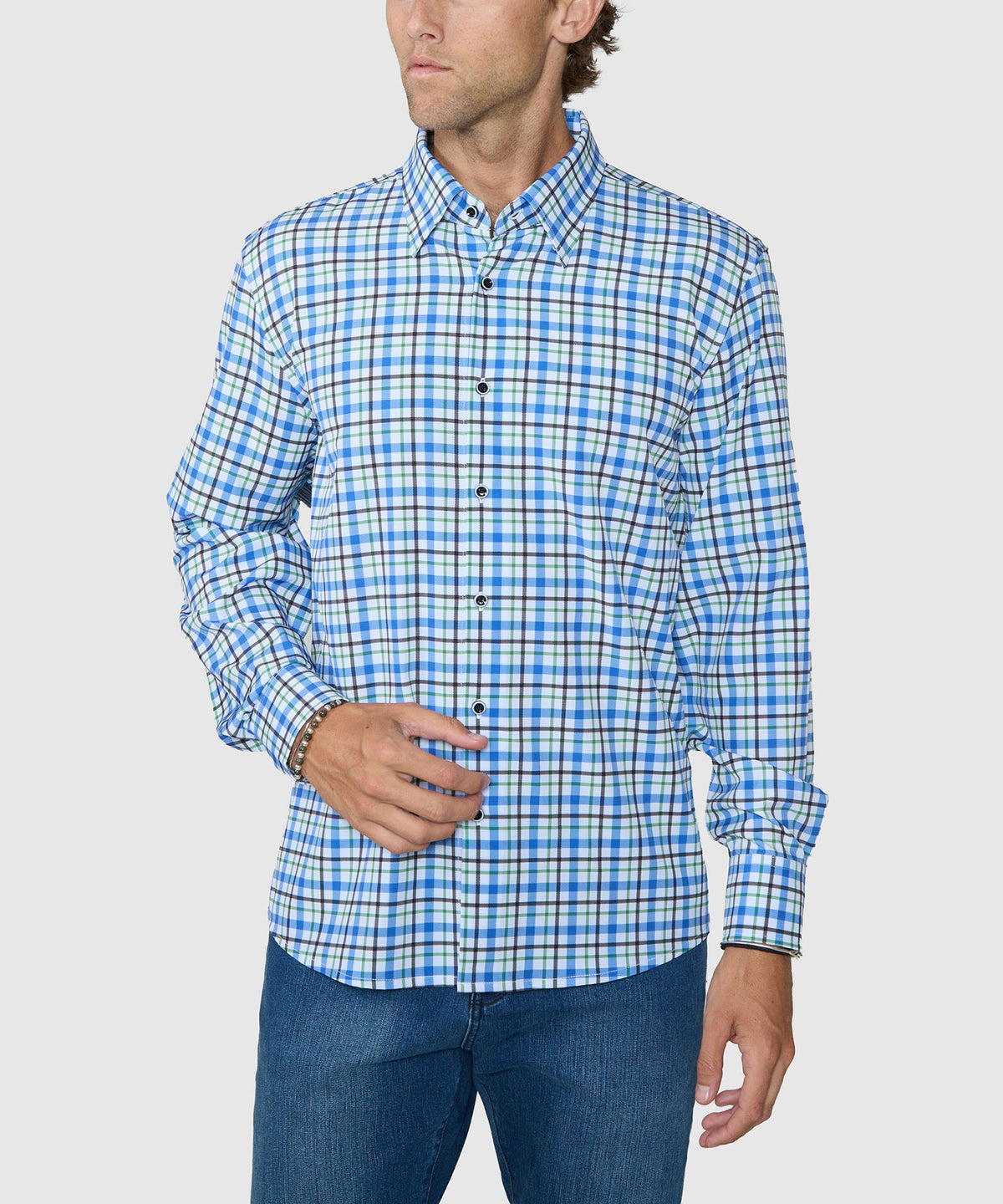 Westport No-Tuck Long Sleeve Button Under Spread Collar Stretch Performance Plaid Sport Shirt, Men's Big & Tall