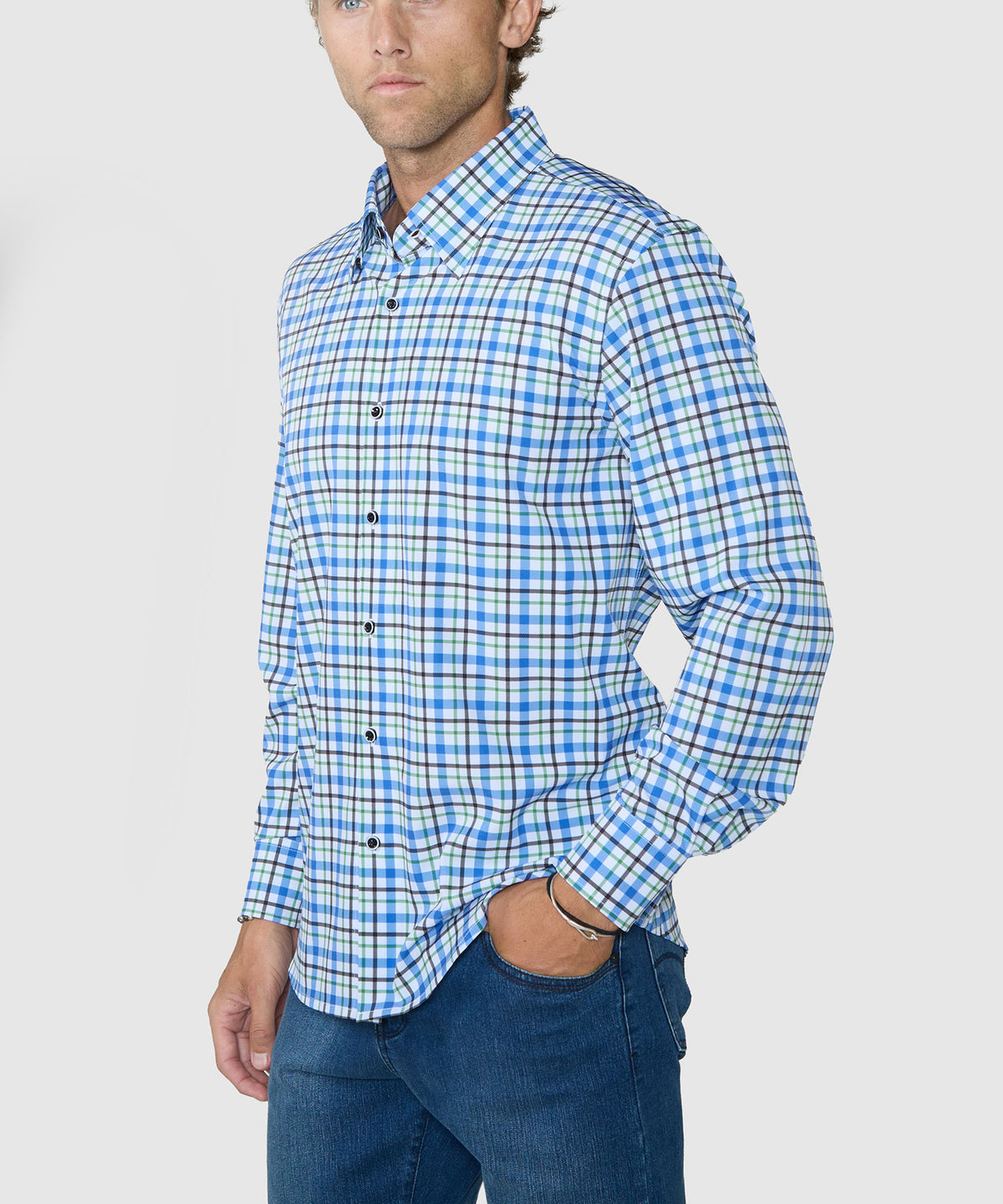 Westport No-Tuck Long Sleeve Button Under Spread Collar Stretch Performance Plaid Sport Shirt, Men's Big & Tall