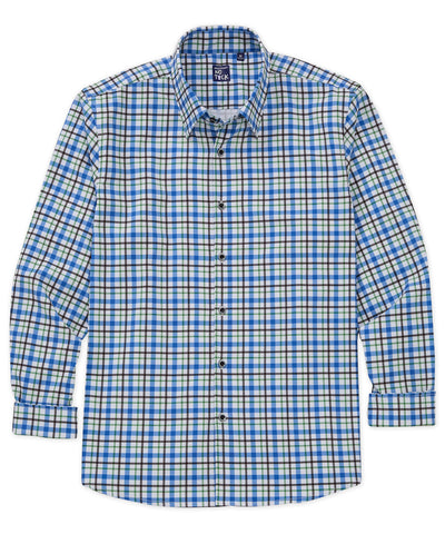 Westport No-Tuck Long Sleeve Button Under Spread Collar Stretch Performance Plaid Sport Shirt, Men's Big & Tall
