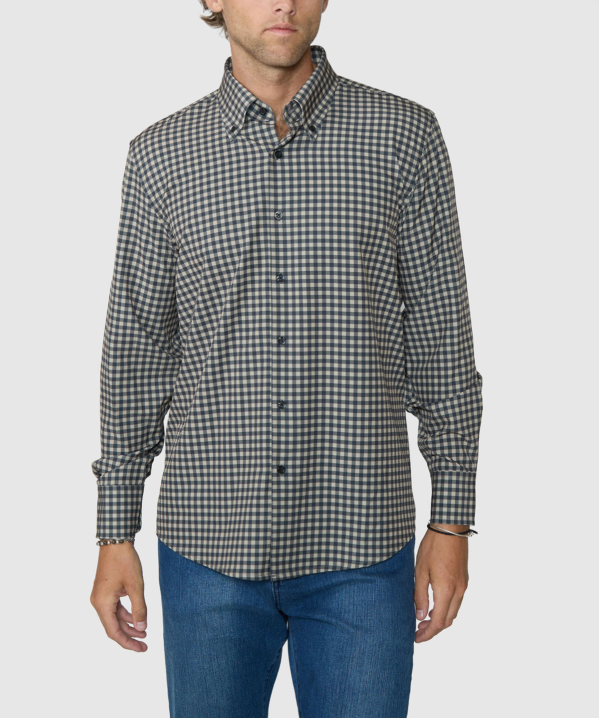Westport No-Tuck Long Sleeve Button-Down Collar Stretch Performance Gingham Sport Shirt, Men's Big & Tall