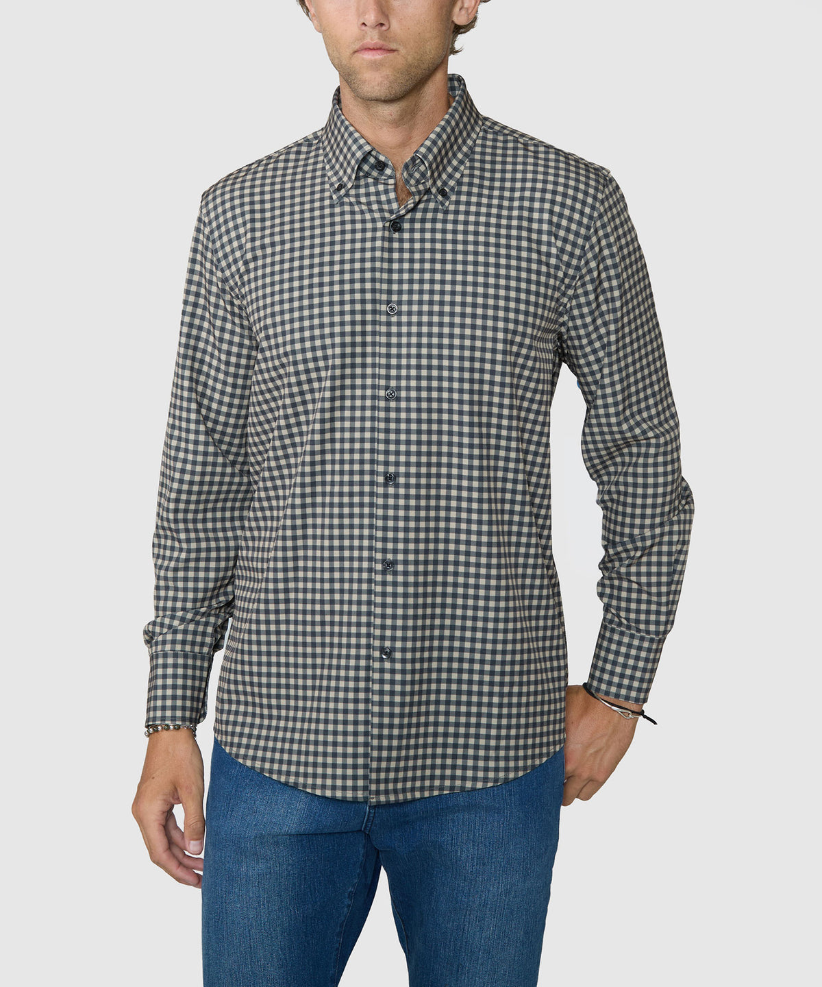 Westport No-Tuck Long Sleeve Button-Down Collar Stretch Performance Gingham Sport Shirt, Men's Big & Tall