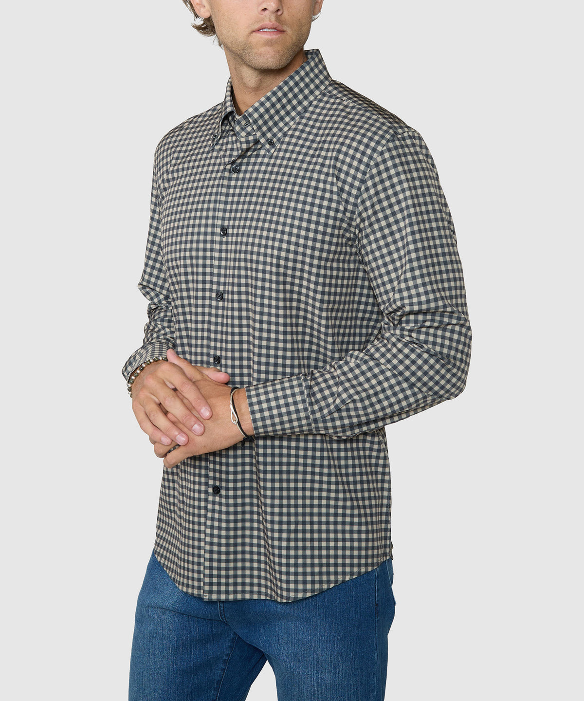 Westport No-Tuck Long Sleeve Button-Down Collar Stretch Performance Gingham Sport Shirt, Men's Big & Tall