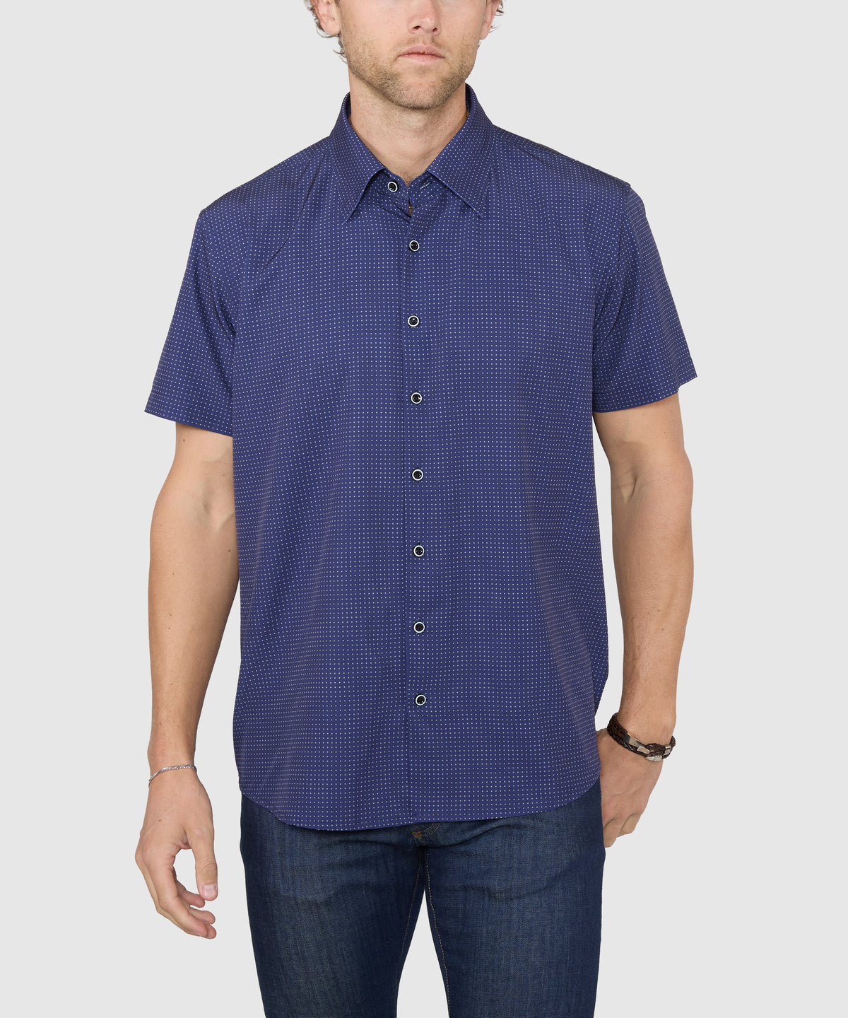 Westport No-Tuck Short Sleeve Spread Collar Stretch Performance Dot Print Sport Shirt, Men's Big & Tall