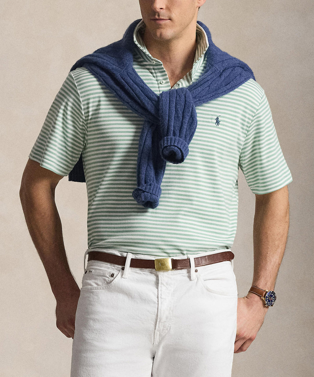 Polo Ralph Lauren Short Sleeve Soft Touch Cotton Stripe Polo, Men's Big & Tall