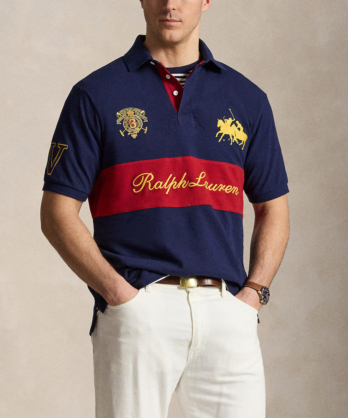 Polo Ralph Lauren Short Sleeve Dual Player Mesh Graphic Polo, Men's Big & Tall