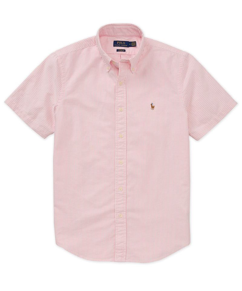 Polo Ralph Lauren Big Tall Classic Fit Stripe Oxford Short Sleeve Woven Shirt, Mens, LT, New Rose/White