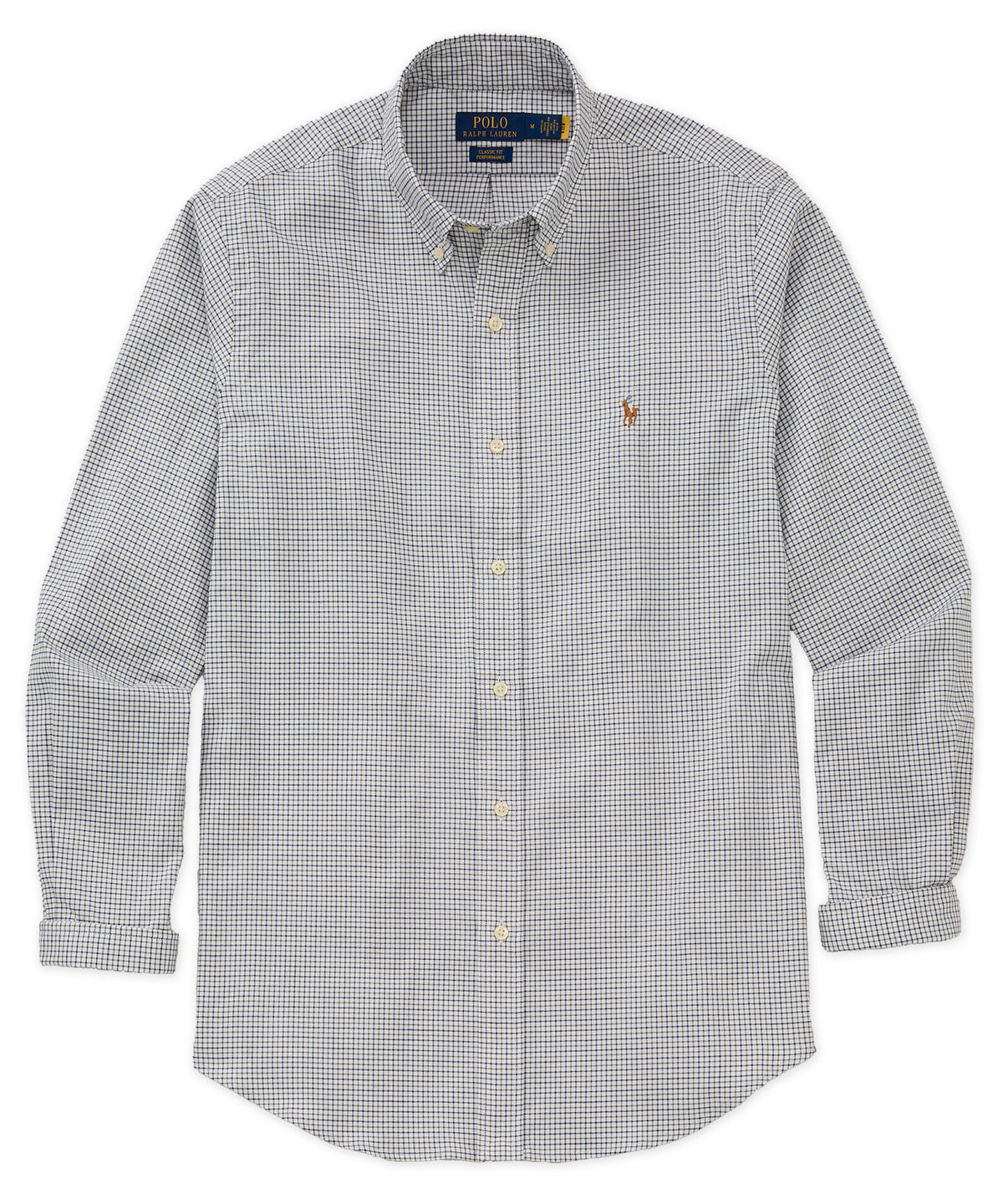 Polo Ralph Lauren Long Sleeve Performance Oxford Sport Shirt - White/Olive Multi, Men's Big & Tall