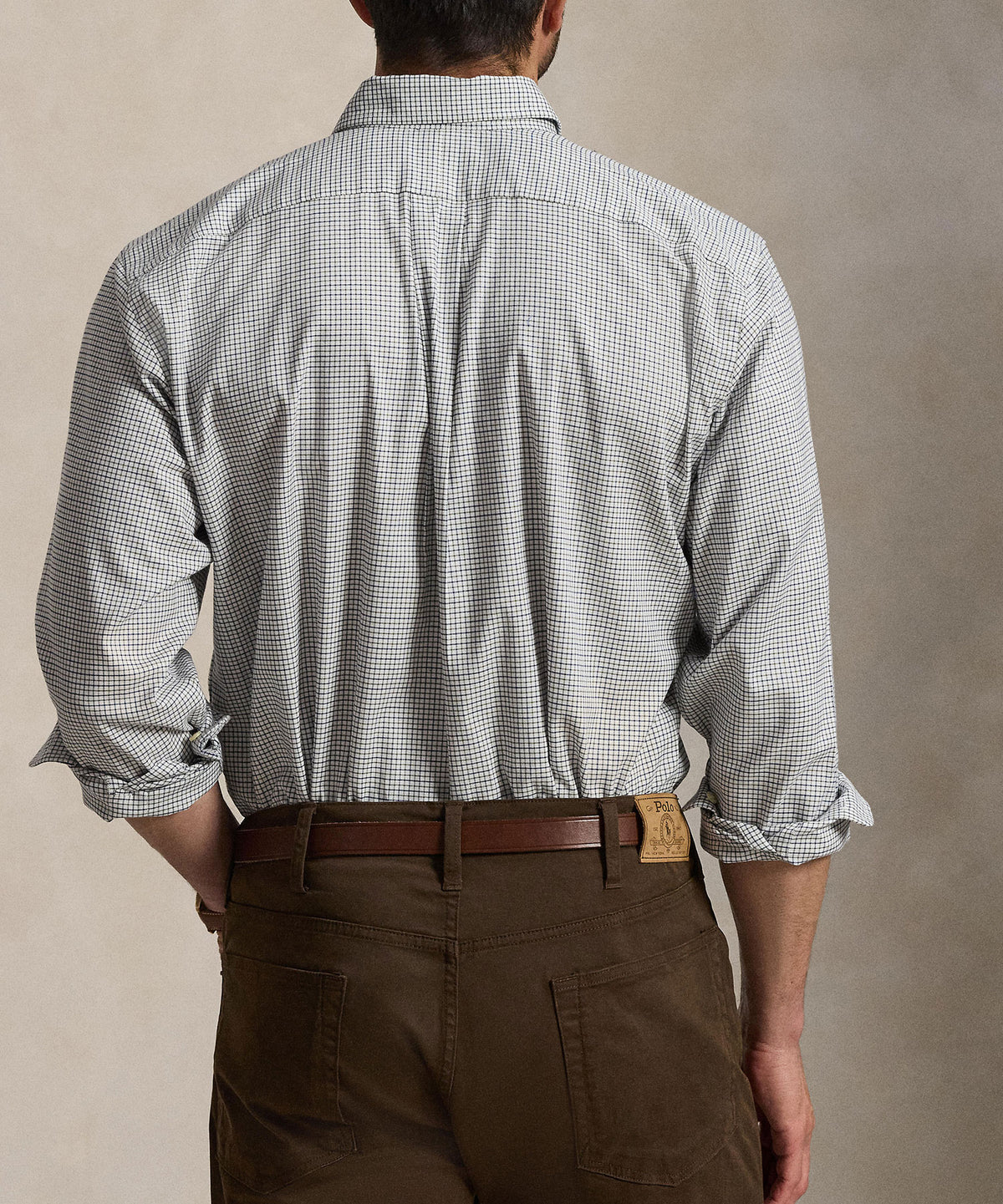 Polo Ralph Lauren Long Sleeve Performance Oxford Sport Shirt - White/Olive Multi, Men's Big & Tall
