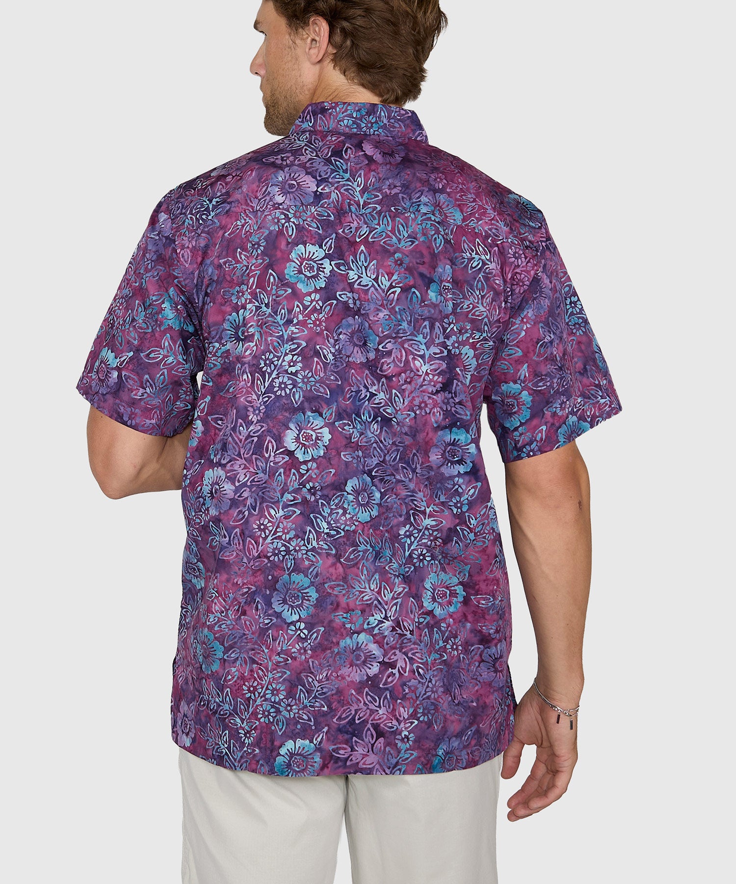 batik dress shirt Men's Big & Tall Westport Black Short Sleeve Batik Print Camp Shirt Purple / 3XB