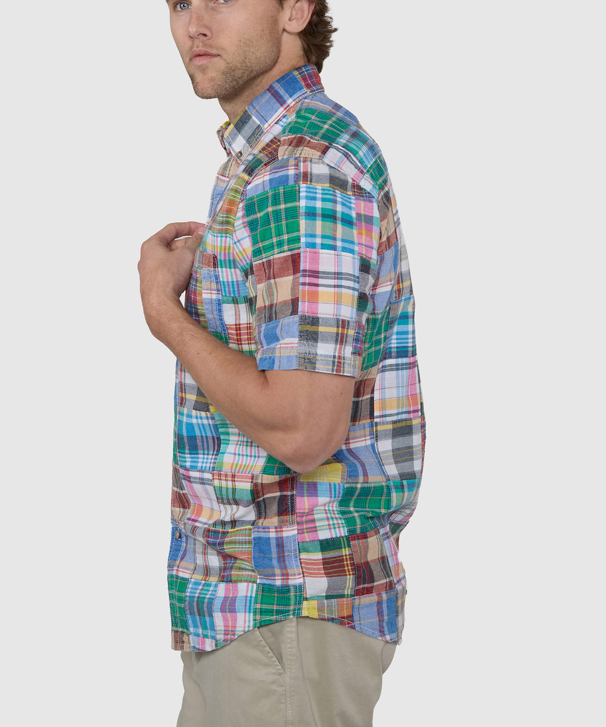 Westport Lifestyle Short Sleeve Button-Down Collar Madras Sport Shirt, Men's Big & Tall