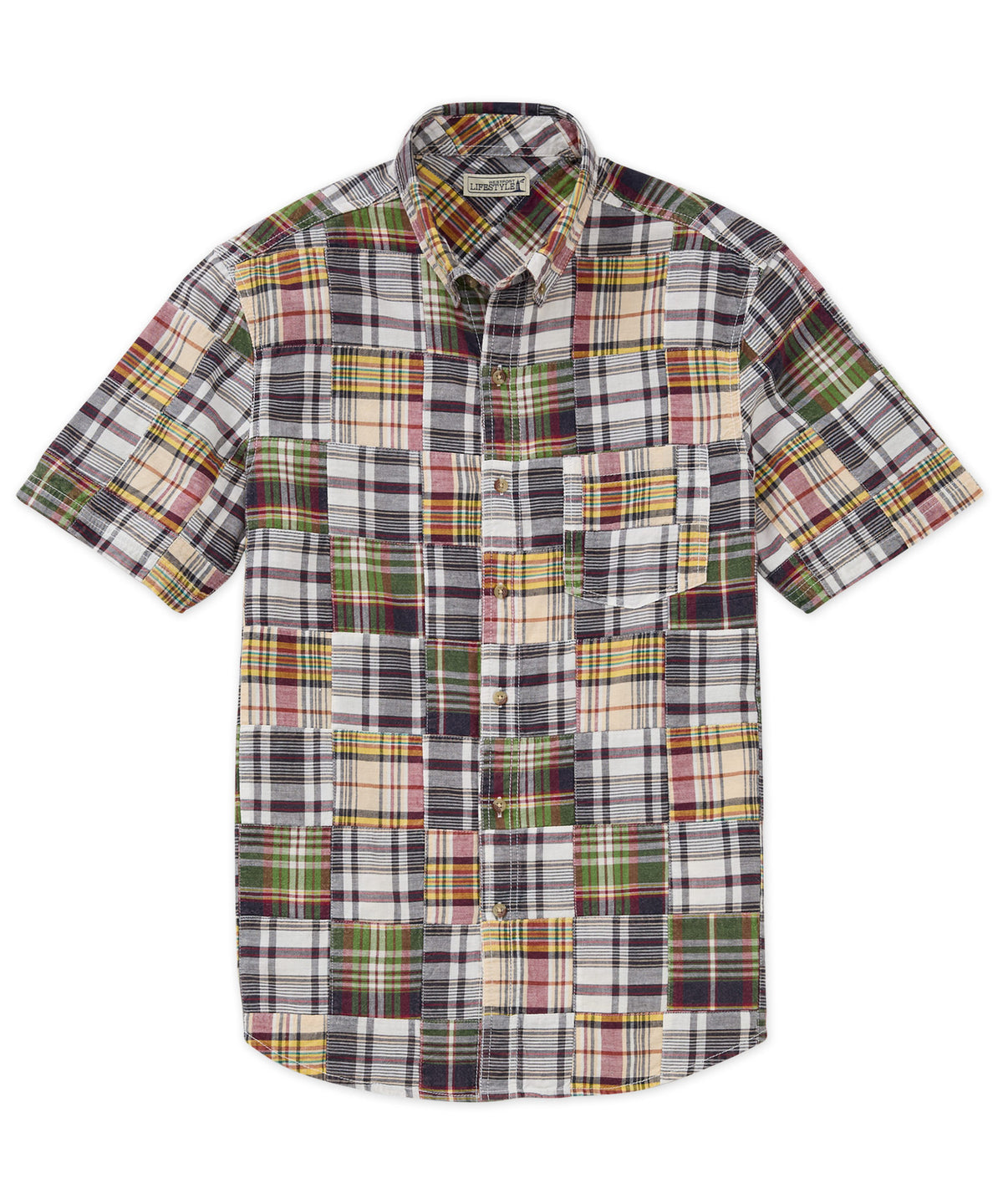 Westport Lifestyle Short Sleeve Button-Down Collar Madras Sport Shirt, Men's Big & Tall