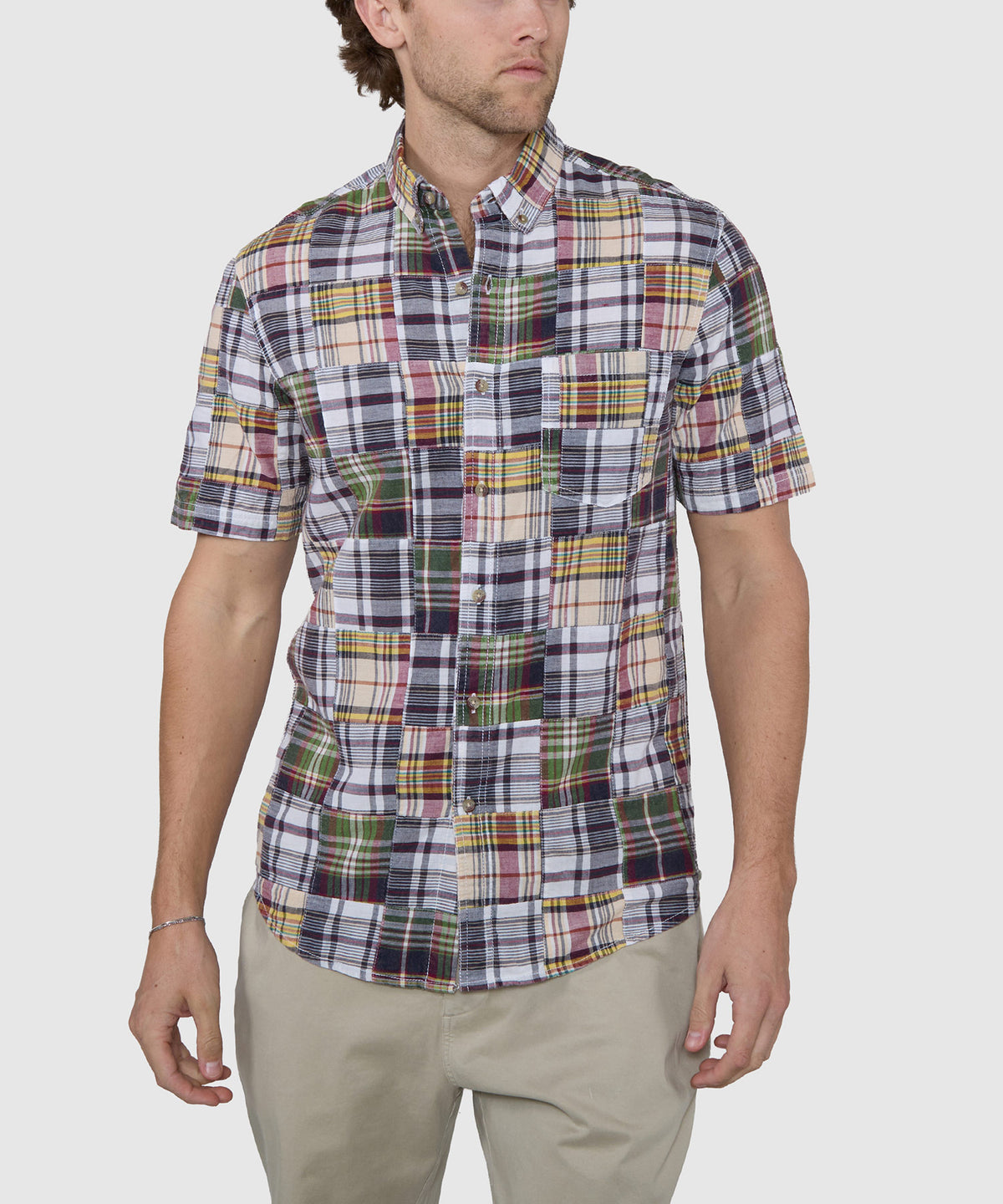 Westport Lifestyle Short Sleeve Button-Down Collar Madras Sport Shirt, Men's Big & Tall